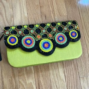 Green beaded clutch/ crossbody